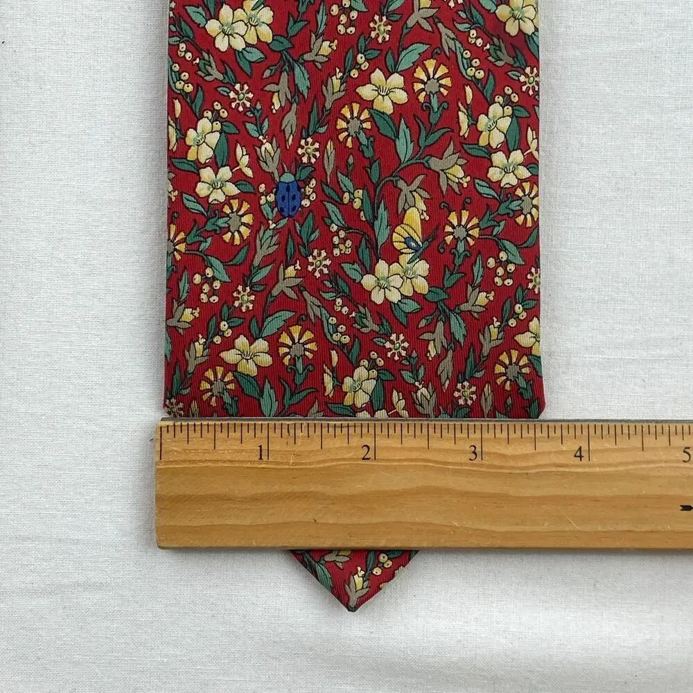 Lot of 2 LIBERTY OF LONDON 100% Silk Necktie Floral Geometric Print Blue Red VTG